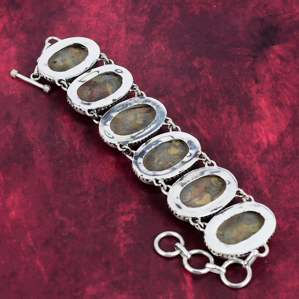 Fruit Jasper 925 Solid Sterling Silver Bracelet with Adjustable Chain, Handmade Gemstone Jewelry Bracelet For Memorial Day