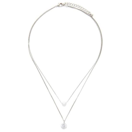 Fashion Women Necklace Shiny Rhinestone Faux Pearl Double Layer Choker Chain Necklace Jewelry for Gift