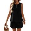 Fashion Women's Spring And Summer  Color Sleeveless Vest Casual Shorts Set