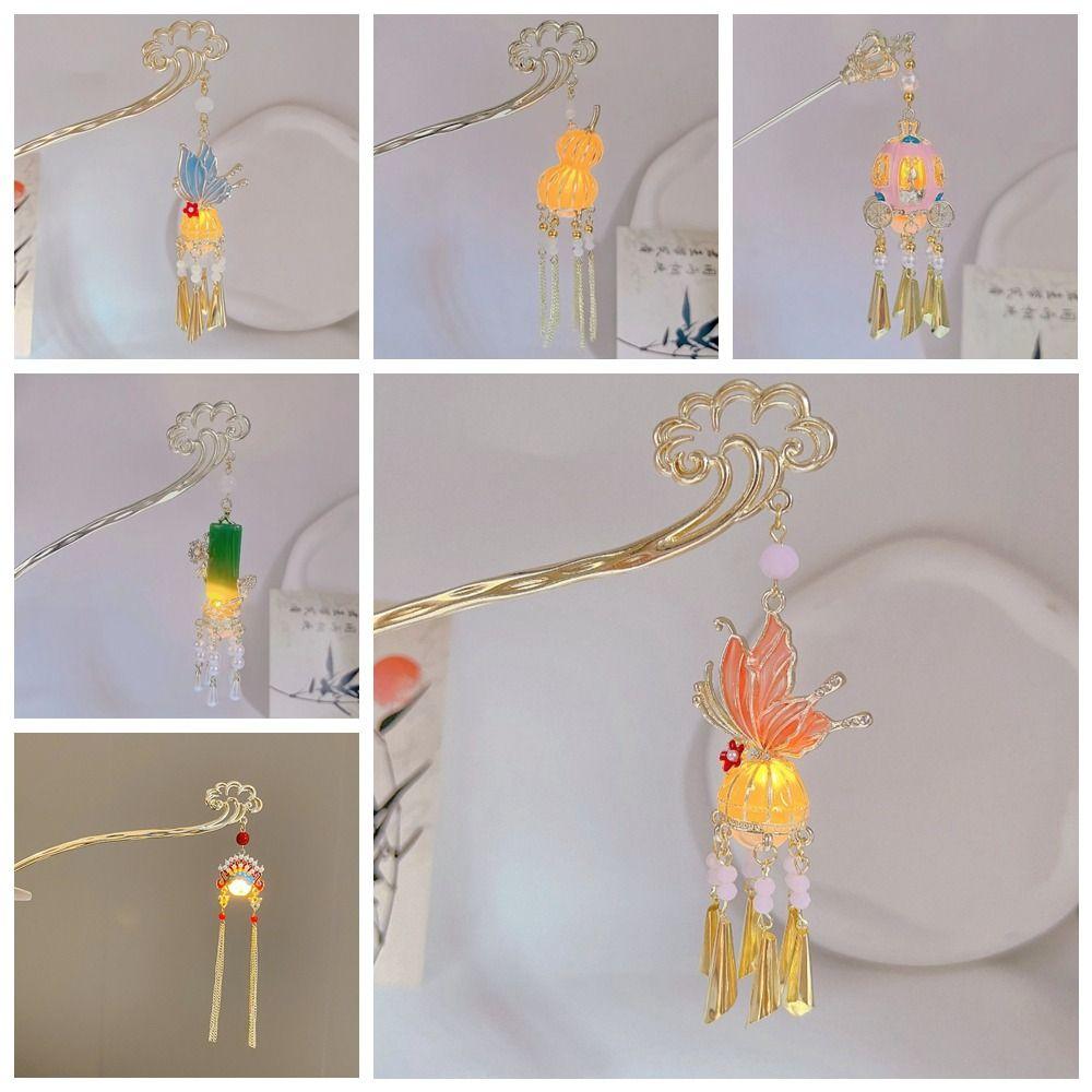 Luminescent Glowing Lantern Hairpin LED Light Butterfly Hairpin  Hair Sticks for Long Hair