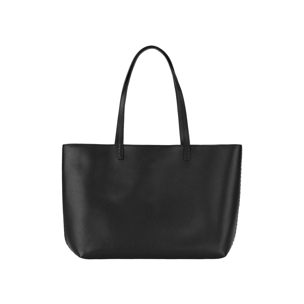 Tory Burch Mcgraw Solid Double T Logo Leather Tote Bag Women tote Black 152221-001