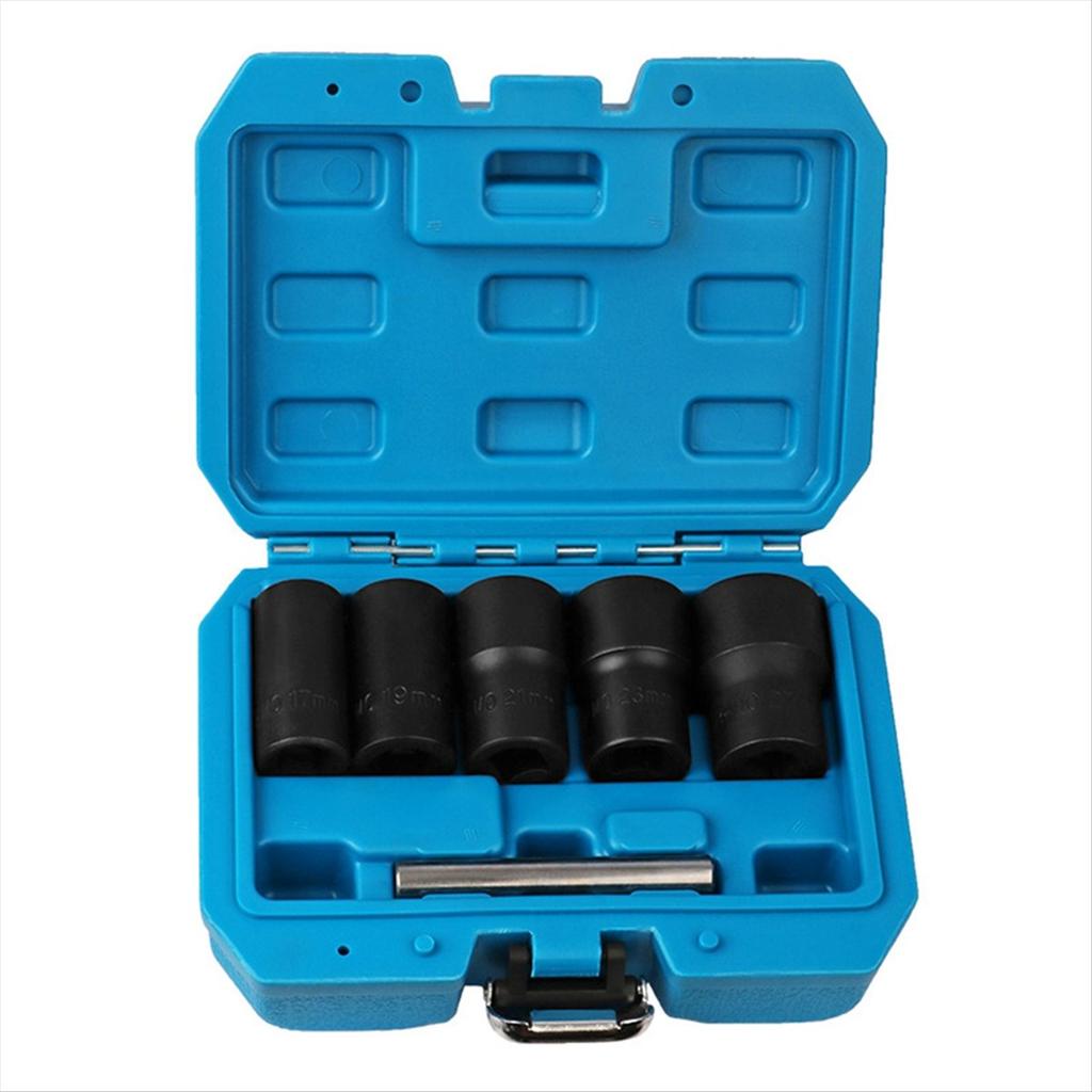 A60Z6 Pieces Of Broken Nut Extractor With 17Mm, 19Mm, 21Mm, 23Mm, 27Mm Sleeve And Central Piercing Rod Nut Removal Tool Kit Reus