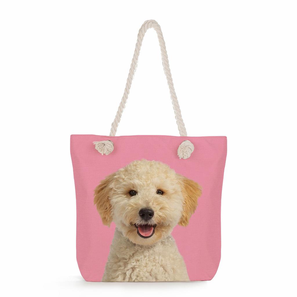 Multifunctional Dog Printed Thick Rope Shoulder Beach Bag Casual Large Capacity Handbag 7621 KTB