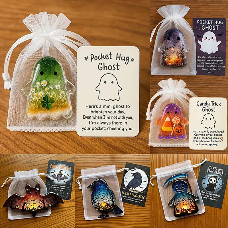 Halloween Ghost Pocket Cards Pocket Comfort Ghosts Pockets Hug Ghost With Encouragement Card Cute Mini Charm Gifts
