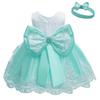 Children's Lace Color Block Birthday Bow Dress