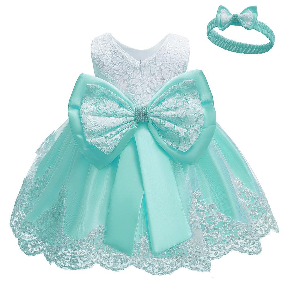 Children's Lace Color Block Birthday Bow Dress