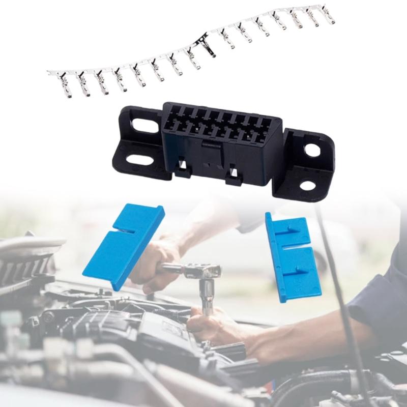 Universal Convenient OBD2 16Pin Female Angles Connector Auto Car Adapter Plug With Terminals Tabs Wire Sockets Connector