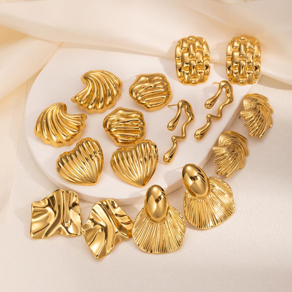 Vintage Gold Color Irregular Geometric Earrings For Women Stainless Steel Ginkgo Leaf Love Heart Shaped Earring Party Jewelry