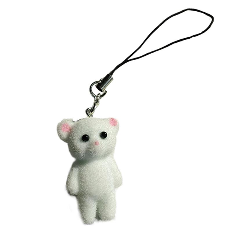 Cartoon Flocking Cat Přívěsek Telefon Lanyard Roztomilý Bear Panenka Popruh na mobilní telefon