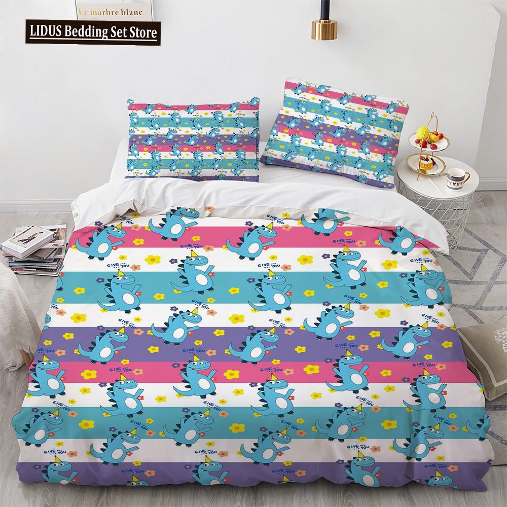 Cartoon Animals Duvet Cover Set Frog Fox Dog Cute Pattern King Queen Size Bedding Set Polyester Comforter Cover With Pillowcase
