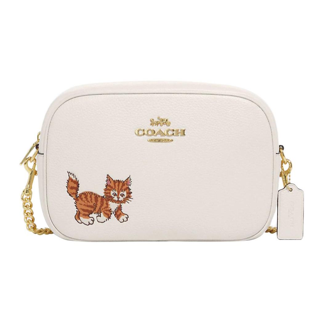 

Coach Jamie 24 Cat Print Zipper Camera Bag With Multi-Functional Interior Pockets Women Shoulder Bag Chalk-White CC790-IMCAH Basic Set (Bag+Dust Bag)