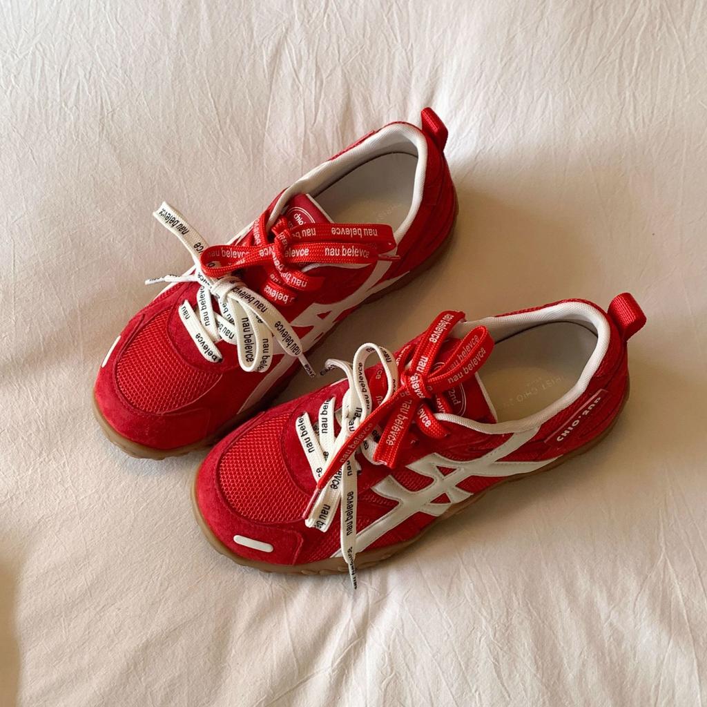 Red Platform German Training Shoes Women 2025 New Leather Versatile Casual Sports Shoes Female Internet Celebrity Explosion Forrest Gump Shoes Women