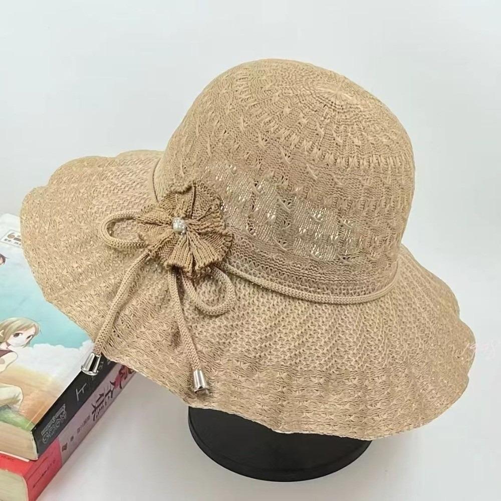 

Korean Fashion UV Protection Summer Sun Hat Bowknot Flower Floral Beach Cap Breathable French Style Wide Brim Hat Women хакі