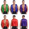 Mens Arabian Prince Vest Gold Embellished Open Front Curved Waistcoat Halloween Indian Theme Costume