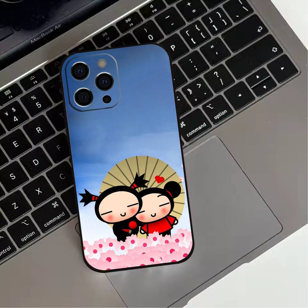Pucca Cute Love Phone Case For iPhone 17,16,15,14,13,12,11 Plus,Pro Max,XS,Soft Silicone Black Cover