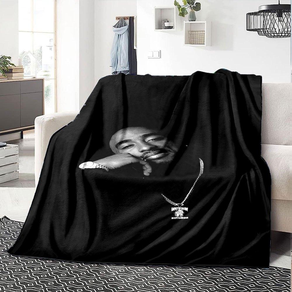 1pc 2PacHip Hop Blanket Soft Lightweight All Season Multi Purpose Throw for Sofa, Bed, Office & Picnics, French Style with Iconic Album Art & Quotes