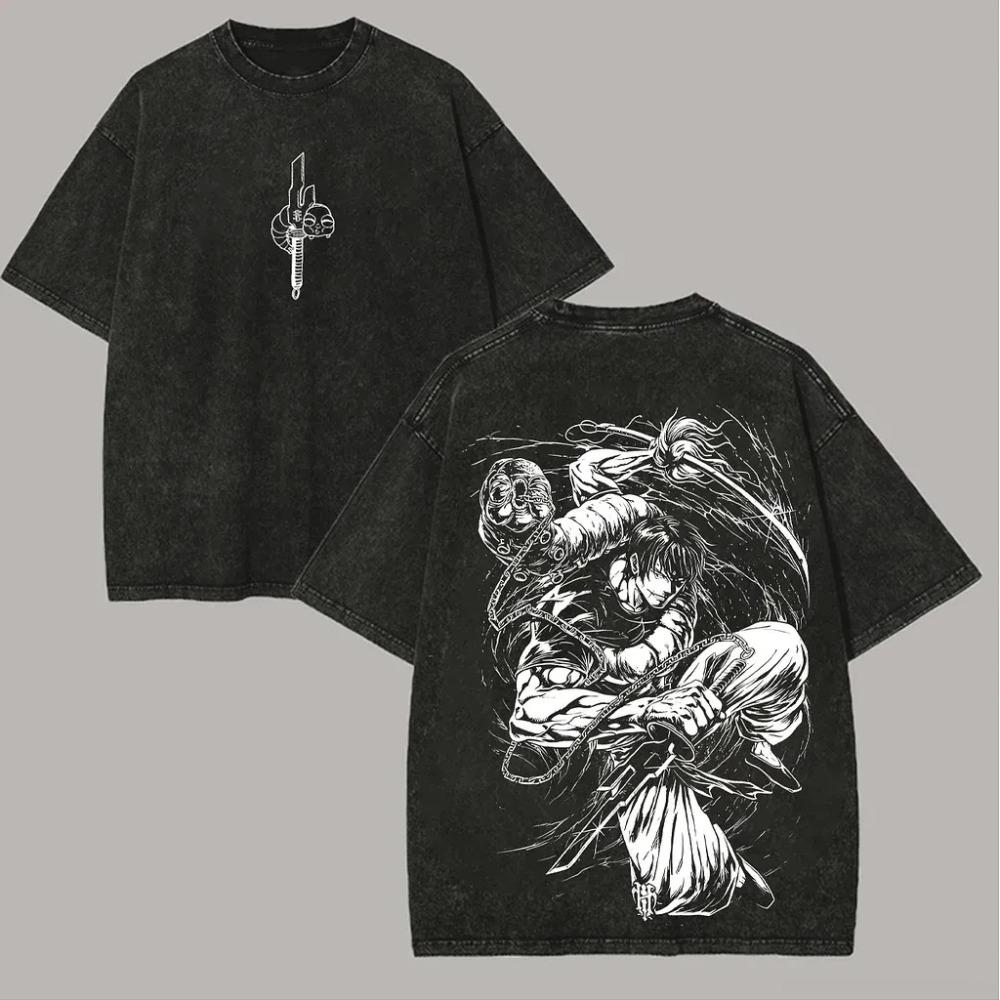 Jujutsu Kaisen Фушигуро Мегуми  Битва Шикигами  Панель Манги Винтажная Стиранная Оверсайз Черная Футболка | Уличная Футболка для Фанатов Аниме Сёнэн Унисекс L
