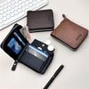 Men Vintage PU Leather Wallet Zipper Trifold Wallet Short Wallet Multi Card Holder Coin Pocket ID Window Casual Business Purse