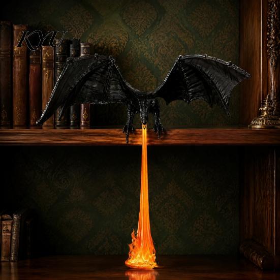 Dragon Bookshelf Decor Nook Light with LED Flame Effect, Fantasy Shelf Decor, Book Flying Display Ornament for Study Room Reading Corner Library