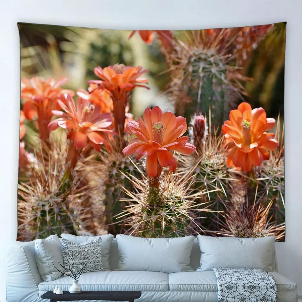 Cactus Plant Wall Tapestry, Desert Nature & Green Succulent Art, Boho Home Decor For Living Room & Bedroom 95x73cm