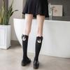 Japanese Velvet Calf Socks Girl'S Bow Mid-High Socks Cute Lolita Knee Socks Spring And Summer Black And White
