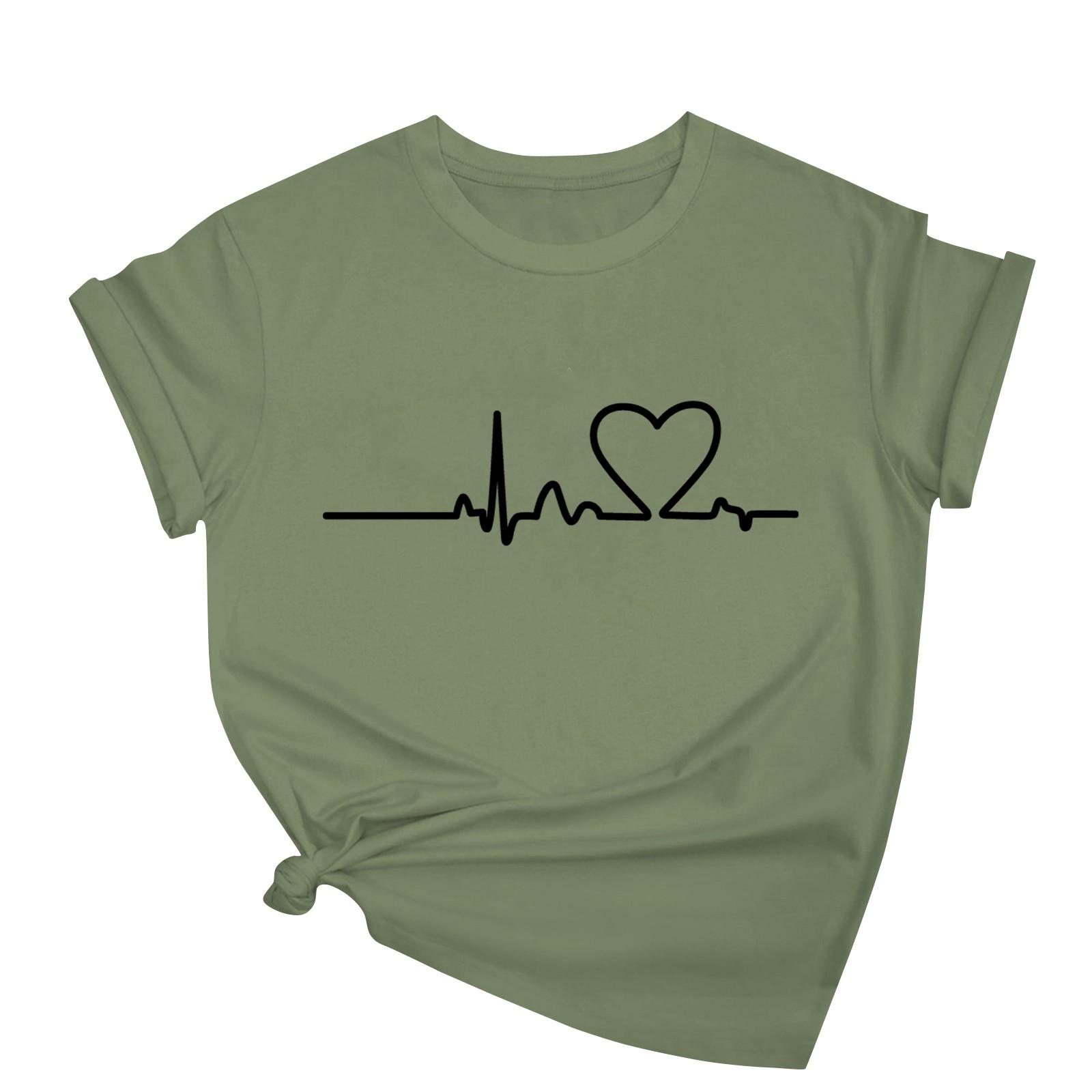 

Женская повседневная свободная футболка с принтом ко Дню святого Валентина, круглый вырез, пуловер, топ с короткими рукавами S зелёный