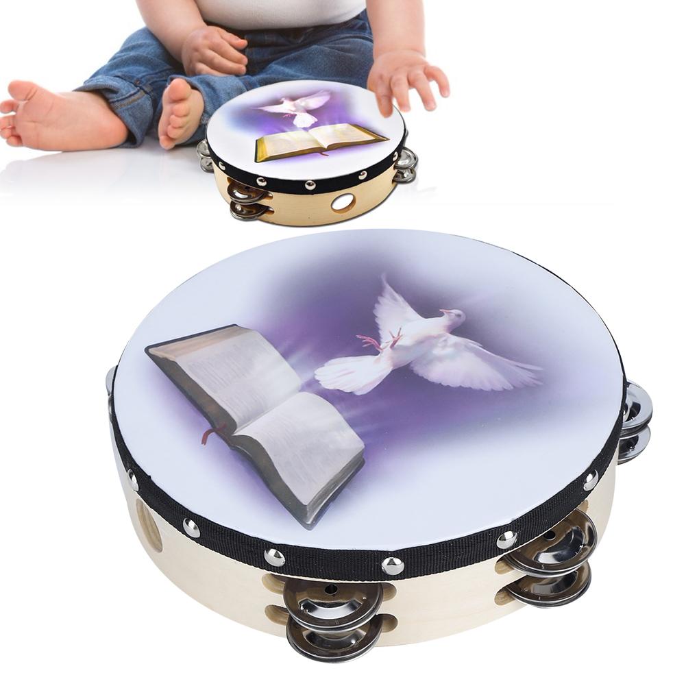Tambourine Double Row Metal Jingle Handheld Percussion for Church Party20cm
