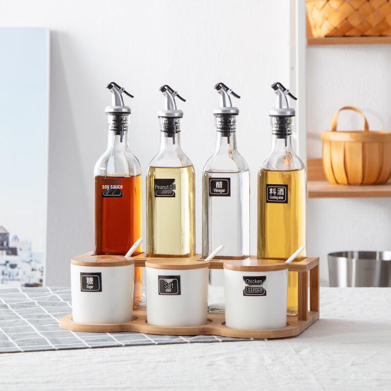 LISM 7-Piece Ceramic Oil and Spice Dispenser Set