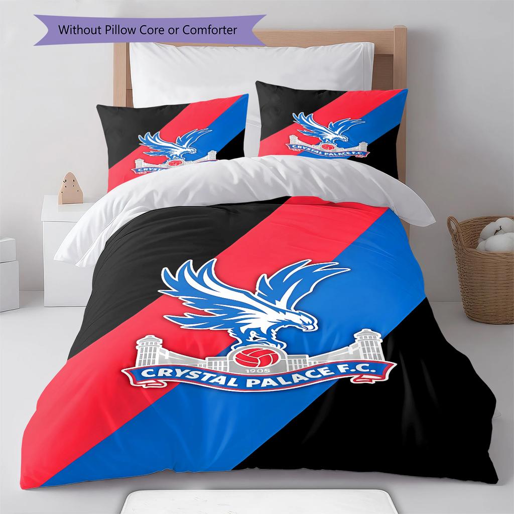 Pościel z wzorem Crystal Palace Football Club, Zestaw kołdry Poszewka na kołdrę Poszewka na poduszkę Domowy Prezent Urodzinowy (1 * poszwa na kołdrę + 2 * poszewki na poduszki, bez rdzenia)
