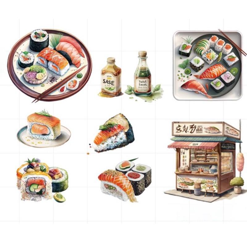 Japanese Food Sushi Sticker 3D Japanese Style Sushi Restaurant Background Wall Decor Window Glass Door Wall Decor Sticker