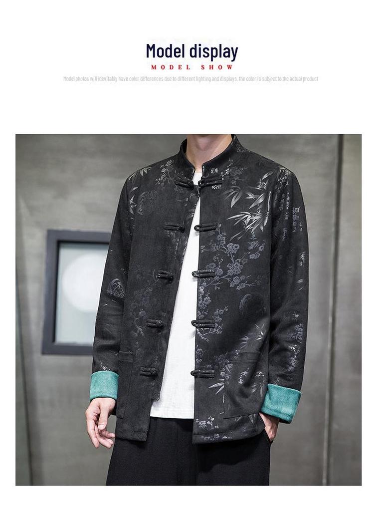 Men's Retro Deerskin Tang Suit Jacket with Hanfu Button Print