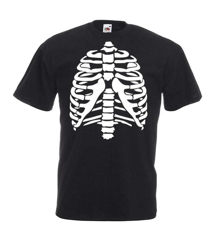 Adults Day Of The Dead Skeleton Bone Ribcage Halloween Unisex Black TShirt 2XL