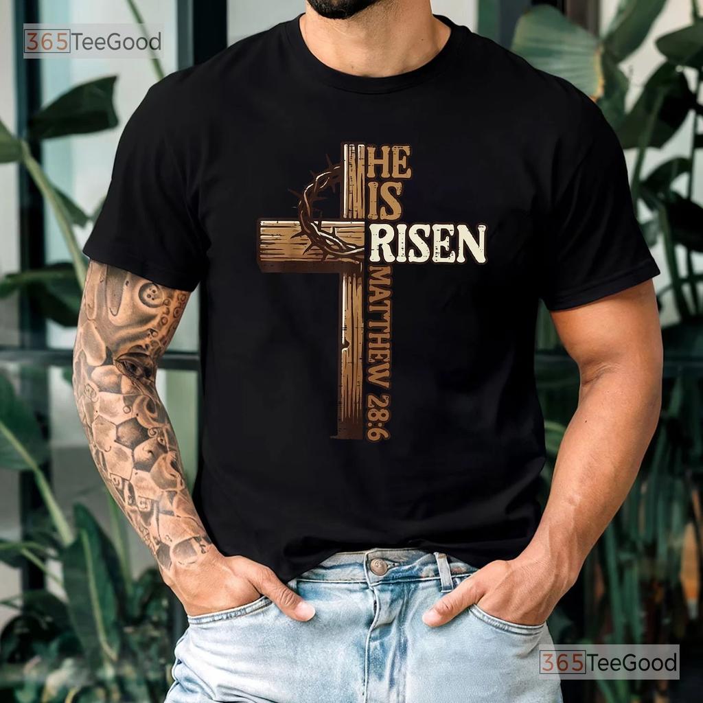 Easter Cross He Is Risen Shirt, Jesus Christian Graphic Tee For Men Women