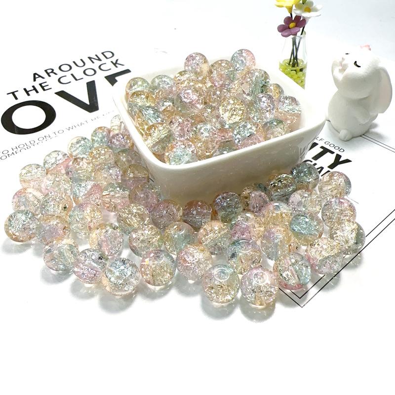 10mm Crackle Glass Round Beads, Loose Spacer Beads DIY Accessories for Bracelet Making 50pcs