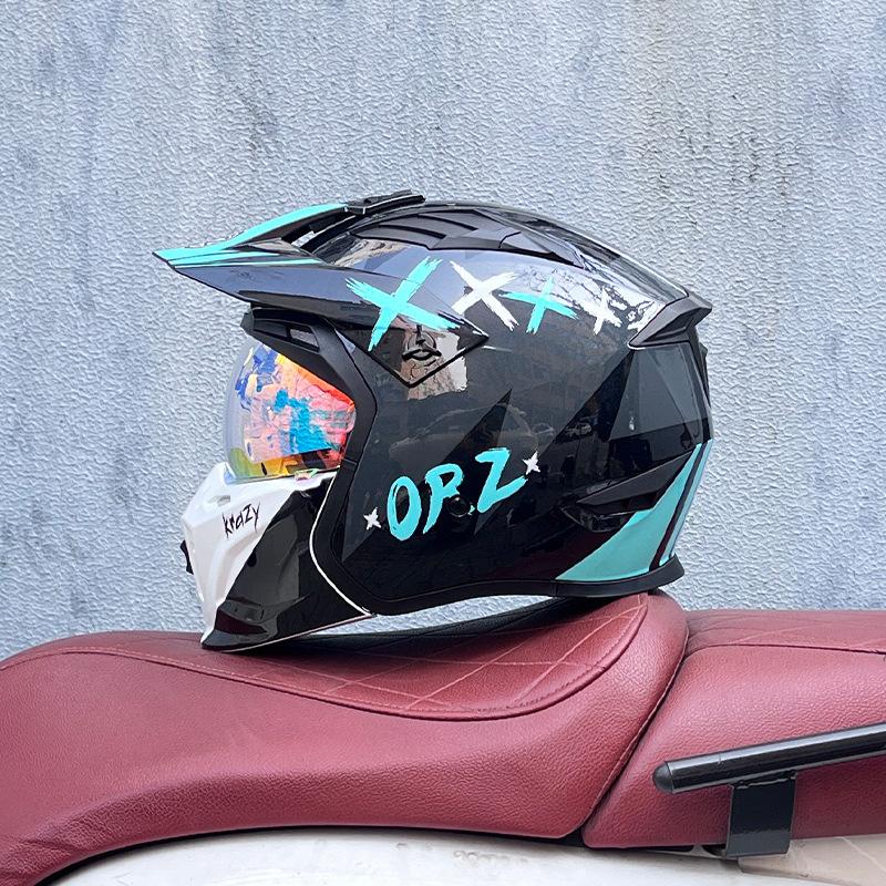 Street Fighter Motorcycle Helmet Men's and Women's Full Helmet Four Seasons Locomotive Retro Detachable Combination Helmet