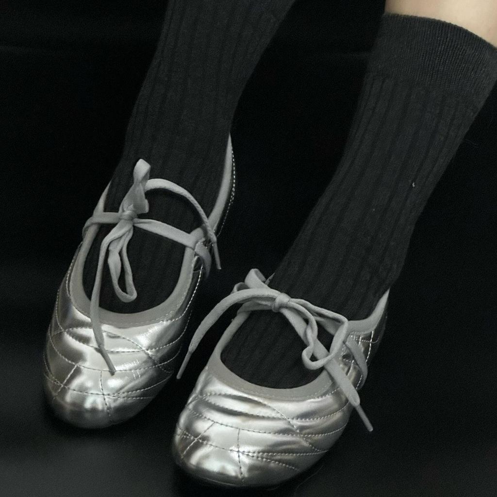Sheepskin version~ Ballet style leather soft sole Mary Jane single shoes women's straps small leather shoes silver flat shoes ballet shoes