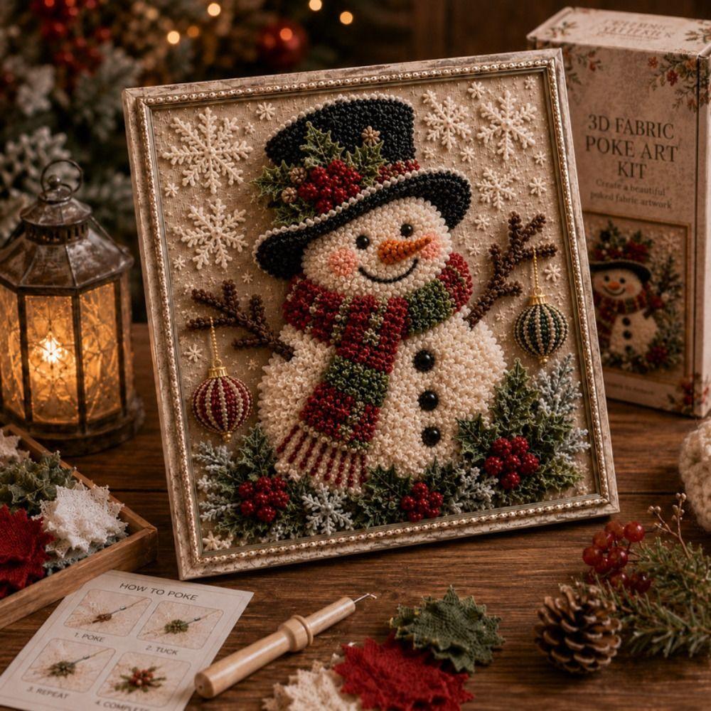 Fabric Based Christmas Fabric Poke Art Kit 3D Design Needle Punch Art Christmas Decorating