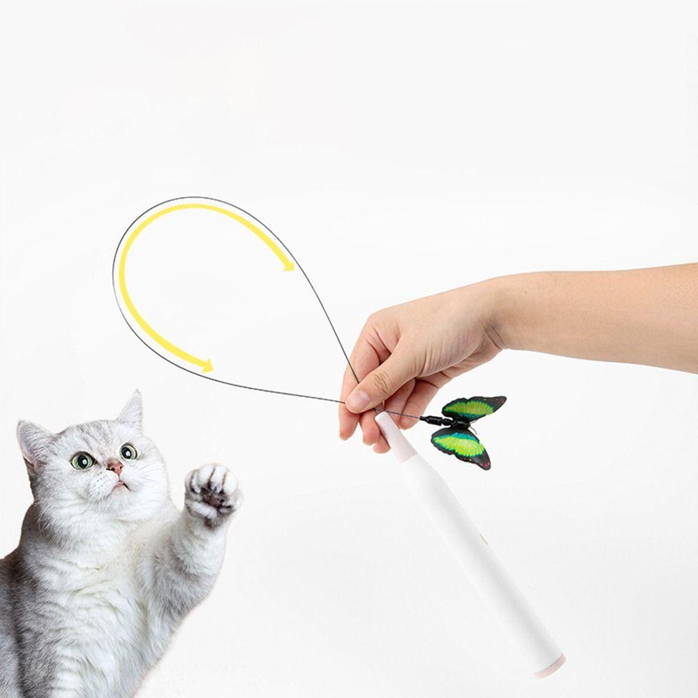 Interactive Toy Cat Teasing Stick Switchable Butterfly Pattern Cat Electric Toy  Pet Supplies