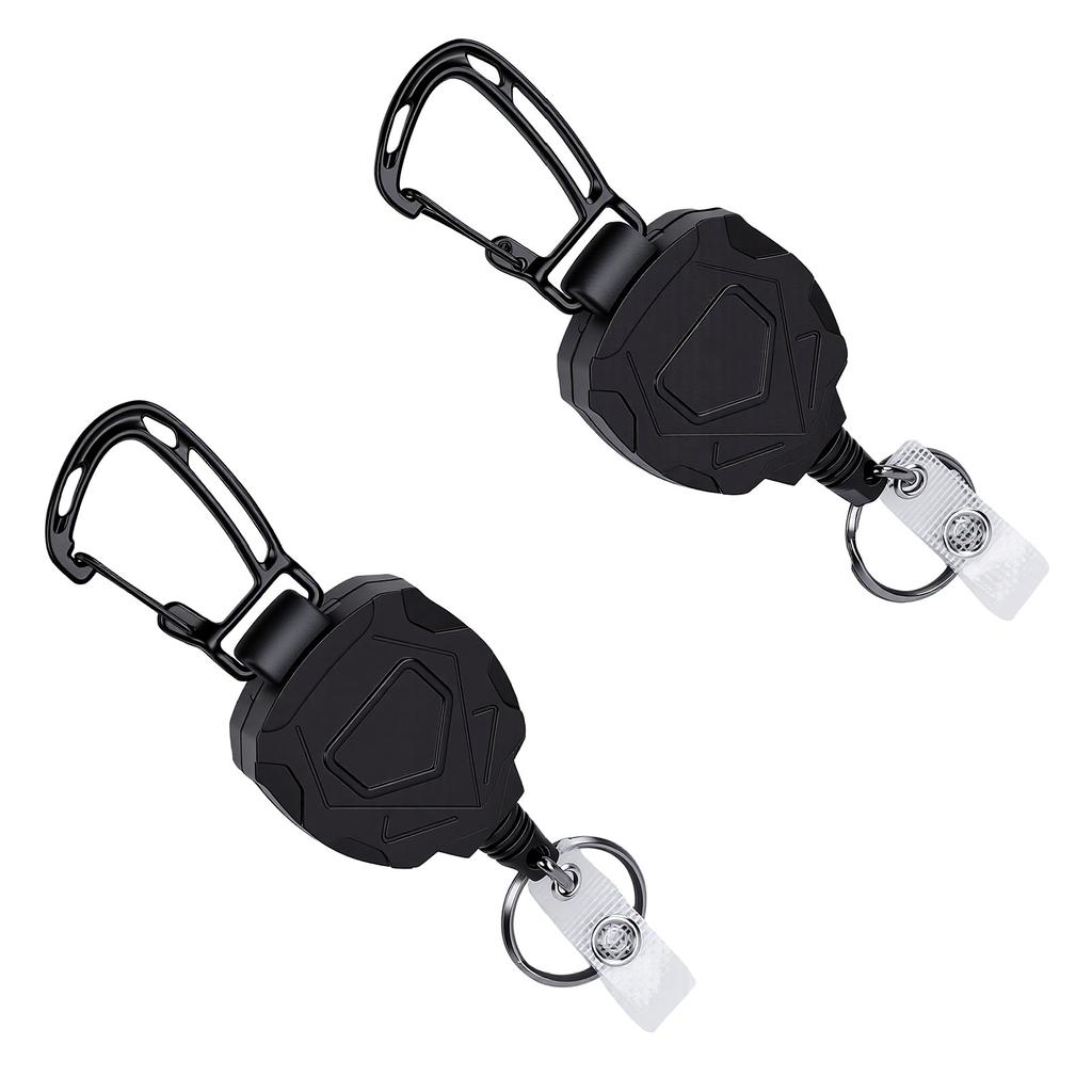 2PCS Retractable Keychain Lost Proof High Elasticity Steel Cable Backpack Key Retractor For Outdoor Hiking Black