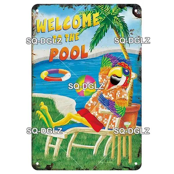SQ-DGLZ Vintage Warning Pool Rules Metal Sign Plate Tin Sign Plate Home Bar Door Wall Decor Sticker Decoration Plaque Poster