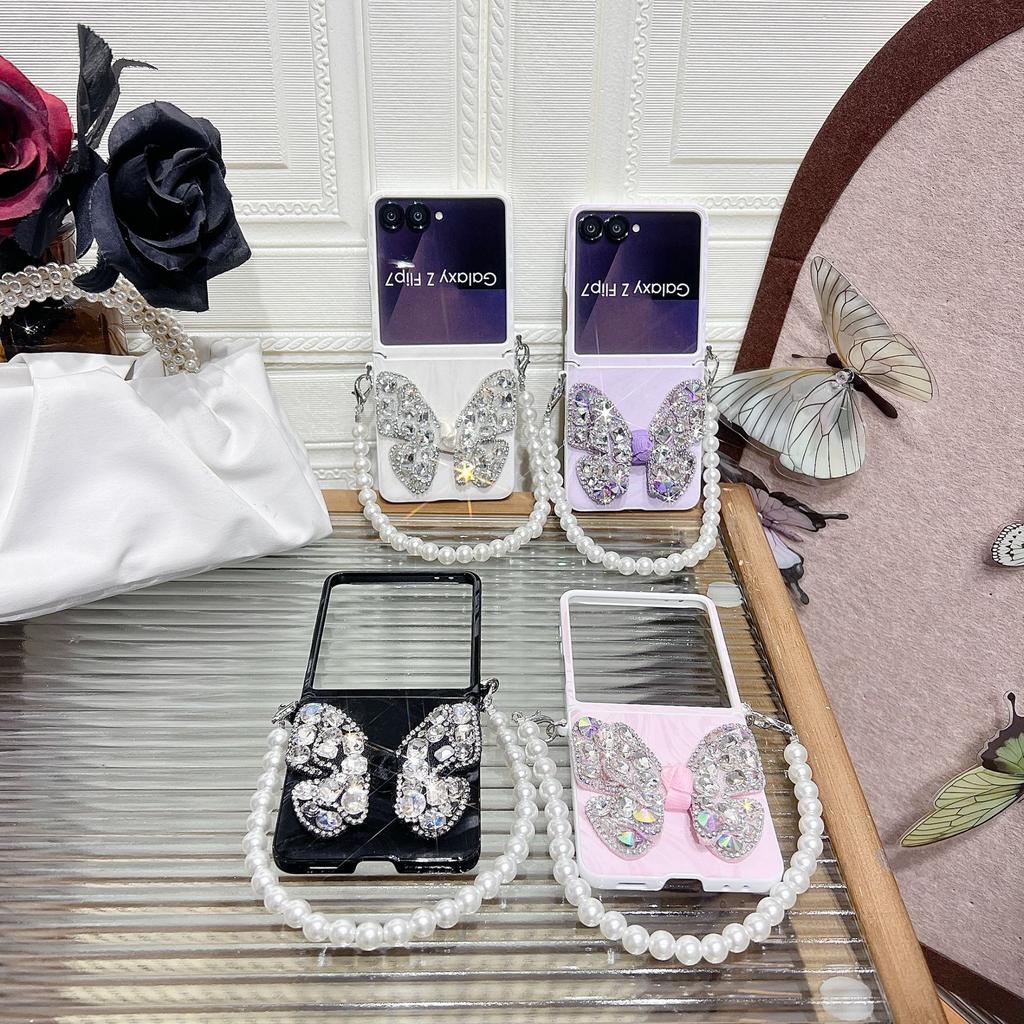 Applicable to Samsung zflip8 mobile phone case, advanced female butterfly flip7 Internet celebrity with bracelet flip6 plain leather anti-drop