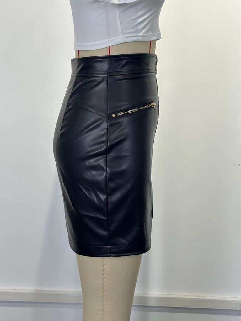 Europäischer und Amerikanischer Sexy Schlanker Reißverschluss PU-Leder Patchwork Rock, Hüftbetonter Stil, Neues 2025 Design
