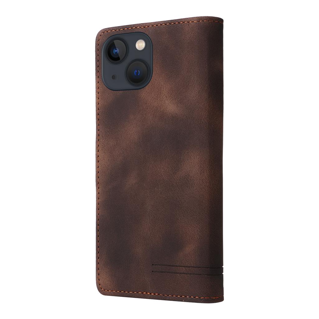 007 Series For iPhone 13 6.1 Inch Leather Skin-touch Protective Cover Phone Stand Wallet Case