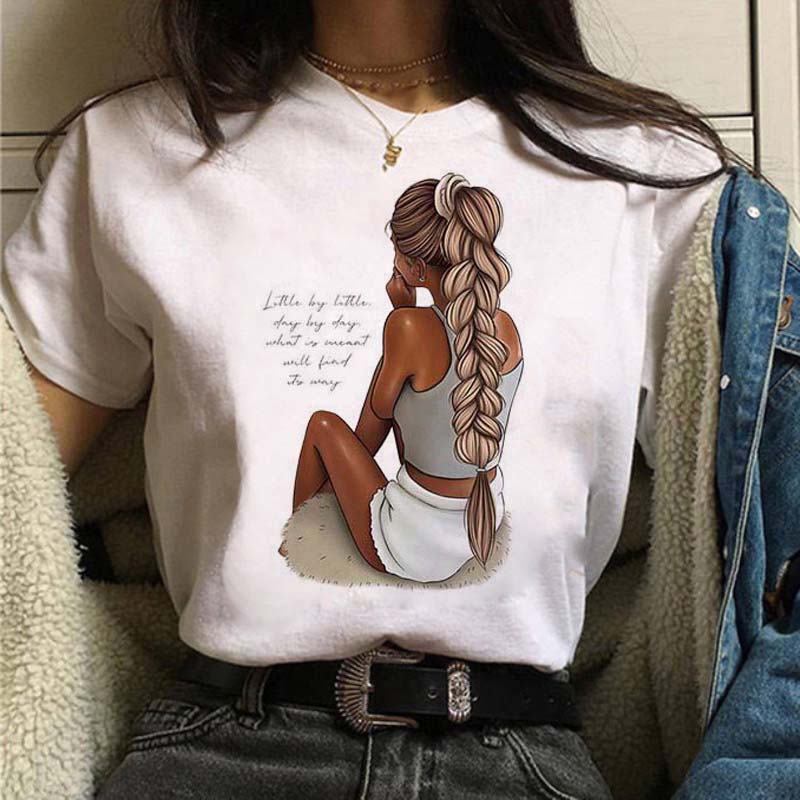 Women T Shirt Fashion Casual Female Print Shirt Loose Women Oneck Tops Harajuku 90s Girls Kawaii T Shirt Korean Style Clothes