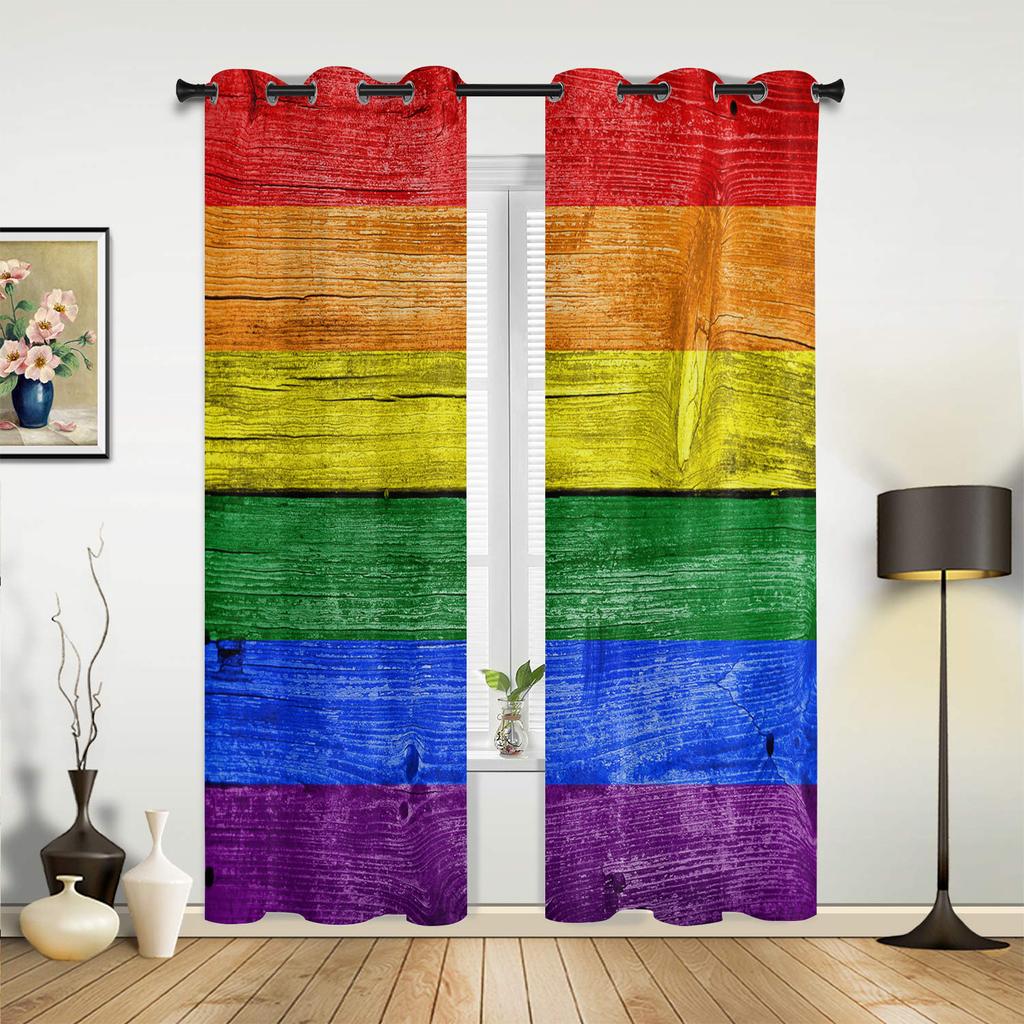 Rainbow Heart Shaped Stripes Colorful Love Curtains for Bedroom Living Room Drapes Kitchen Children Window Curtain Home Decor