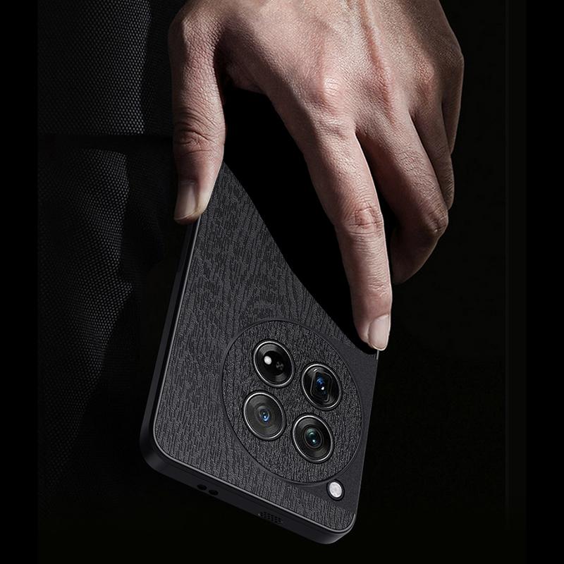 

For OnePlus 12 5G Cell Phone Case Bump Proof Wood Grain Back Cover Grey