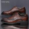 Fashion Golden Sapling Cowhide Men Shoes Male Party Dress Formal Lace Up Oxfords Shoe Genuine Leather Derby High Quality Thick Bottom