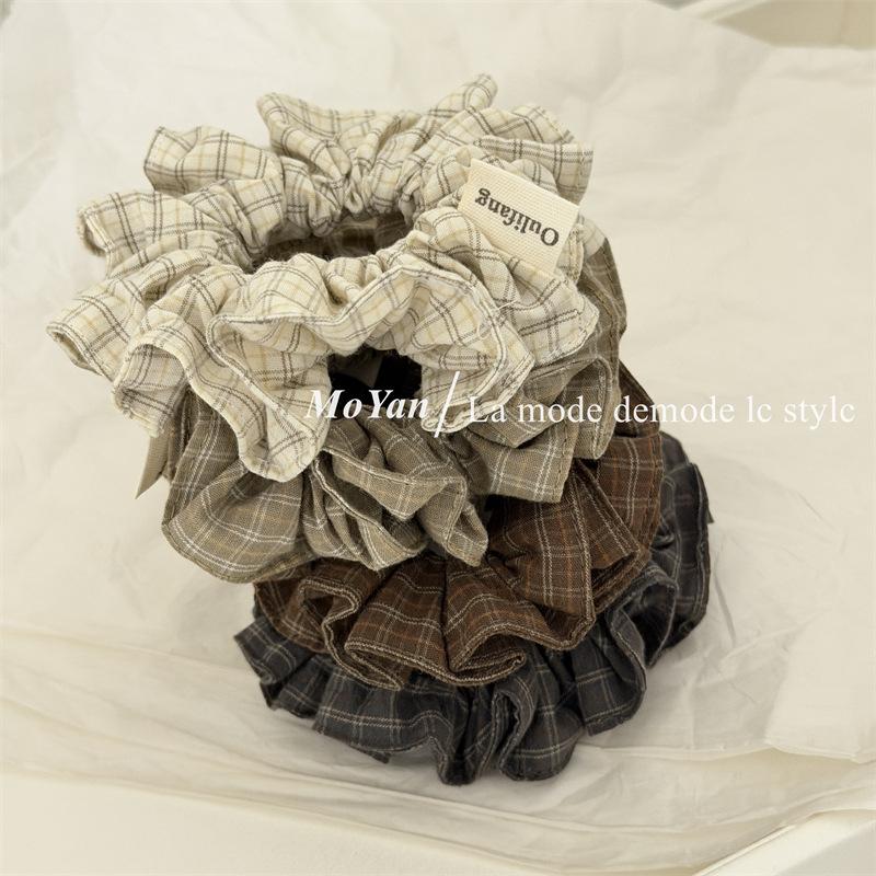 Retro Minimalist Checkered Fabric Small Hairband, High-end and Laid-back Hair Tie for Ponytail