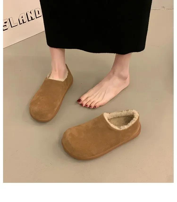 2025 New Flat-Heeled Fleece-Lined Full-Cover Birkies, Winter New One-Piece Warm Cotton Shoes for Women, Casual Fluffy Slippers