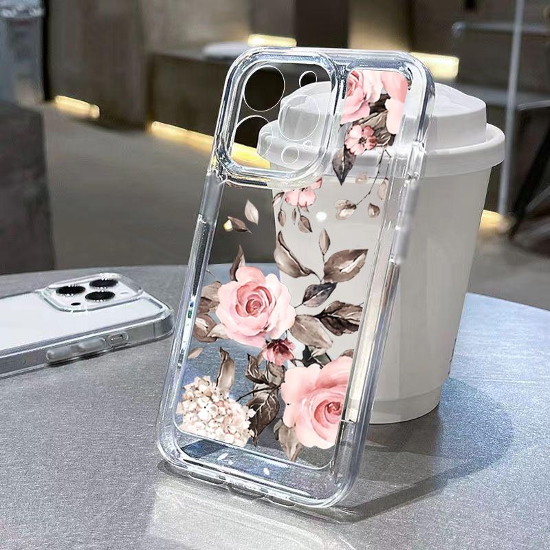 Transparent Small Chrysanthemum Flowers Case For Samsung Galaxy A16 A35 A55 A54 A33 A53 S25 S24 Ultra S23 Plus S22 S21 FE Cover